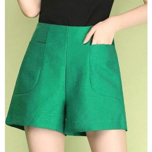 Summer Fall Fashion Korean Elegant Women Lady High Waisted Green White Wide Leg Shorts , Autumn Female Woman 3xl Black Shorts
