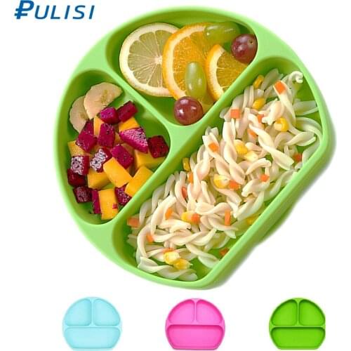 1PC Silicone Grip Dish Suction Plate Microwave Dishwasher Safe Fits Highchair Trays Divided Plate Kids Feeding Bowls and Dishes