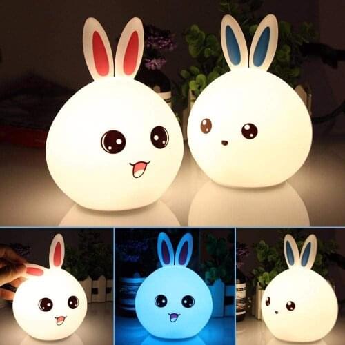 Silicone Night Light LED Toy Rabbit Bedside Lamp USB Charging Desktop Decor Lights for Bedroom Feeding Lighting Childrens Gifts