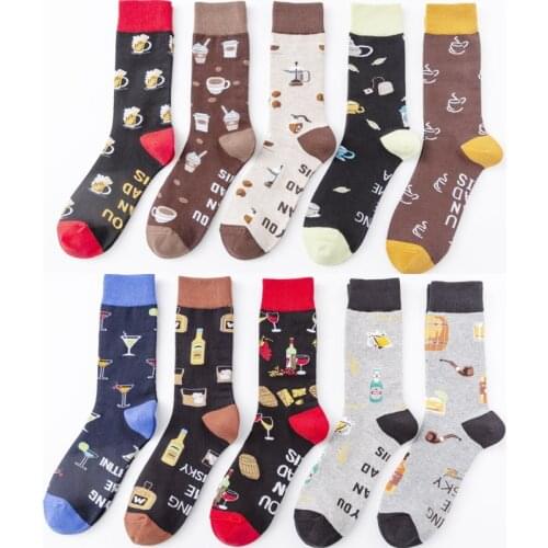 Drinking Print Nice Cute Socks Men Combed Cotton Tube Novelty Young People Socks Ice Cream Juice Beer Red Wine Sock Gift