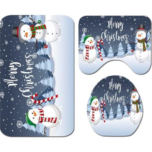 Marry Christmas cartoon Three-piece set 3D printed Bathroom Pedestal Rug Lid Toilet Cover Bath Mat Set drop shipping 08