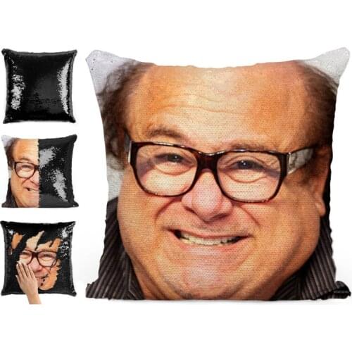 Super Shining Danny Devito Reversible Color Changing Pillow Case Magical Nicolas Cage Cushion Cover With Sequins Pillow Cover