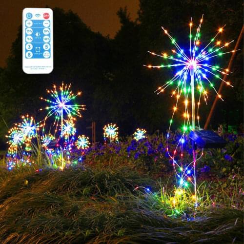 200 Led Solar Firework Light Outdoor Garden Grass Globe Dandelion Lamp Remote Control Solar Power Yard Lawn Landscape Light