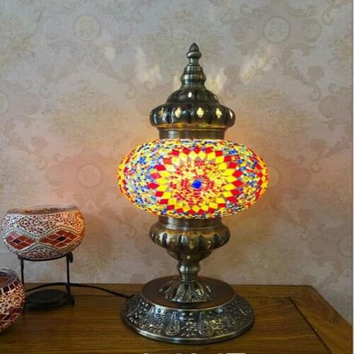 D18cm Turkish Retro Table Lamp Exotic Mosaic Led Decoration Bedroom Living Room Dining Room Desk Lamp For Bedroom