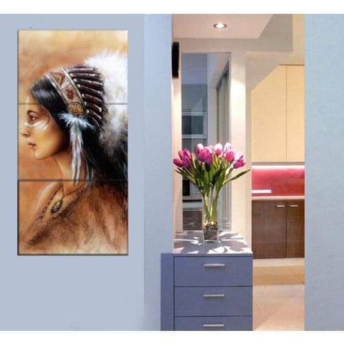3 Piece Indiana Women Wall Art Wall Pictures For Living Room Pictures Indian Woman Painting for Bedroom Wall Home Decoration