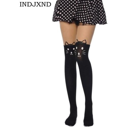 Women Fashion Cute Cats Nylon Tights Girls Kawaii Pantyhose Autumn Eyes Of The Cats Pantyhose Sexy Cats Head Tails Stockings