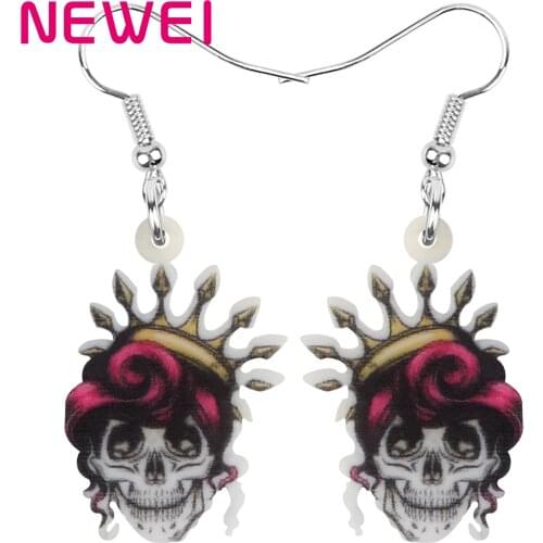 Newei Acrylic Halloween Skeleton Skull Earrings Realistic Big Dangle Drop Jewelry For Women Kids Girls Classic Gift Decoration