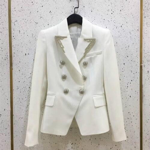 2020 New Autumn Fashion Casual Notched Collar Long Sleeve Diamond Solid Color Double-breasted Slim Blazer Coat Women Outwear