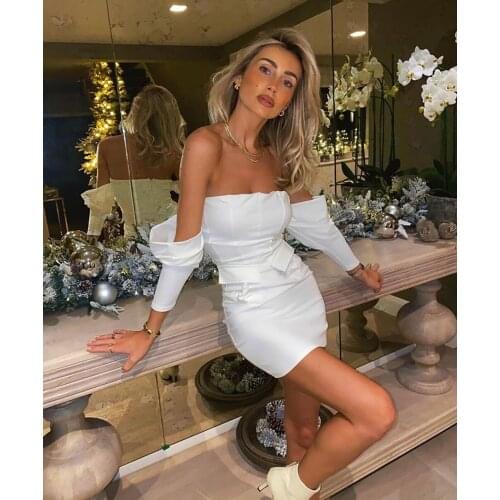 2021 New Summer Women black white off the shoulder long sleeve Bandage Dresses Sexy party Evening Dress Vestidos wholesale