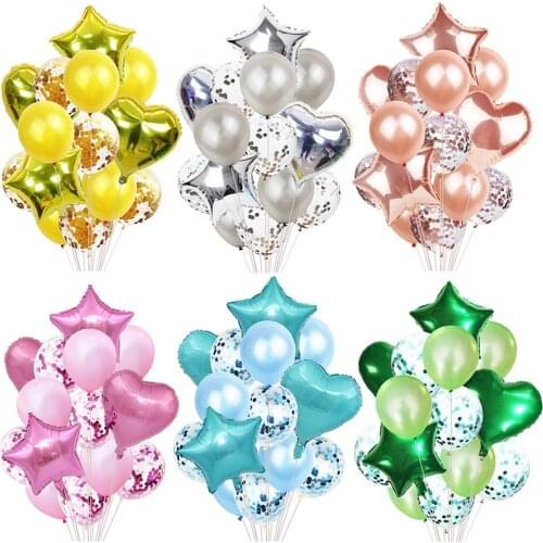 14pcs/set 18inch Star Heart Foil Balloon Confetti Latex Balloons Wedding Birthdays Parties Decor Kid Children Favor Supplies