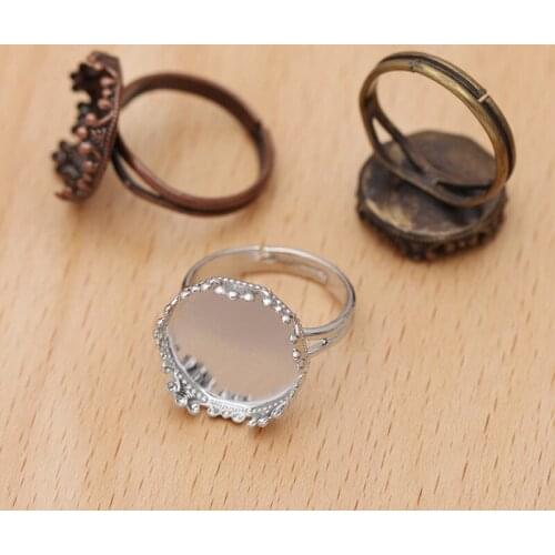 200pcs Blank Ring Settings with 15mm Round Crown Bezel Resin Cabochon Bases Adjustable Womens Rings Findings DIY Jewelry Making