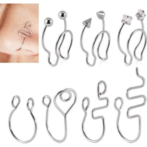 7PCS U Shaped Fake Nose Ring Hoop Wire Spiral Septum Rings Stainless Steel Nose Piercing Fake Piercing Oreja Pircing Jewelry