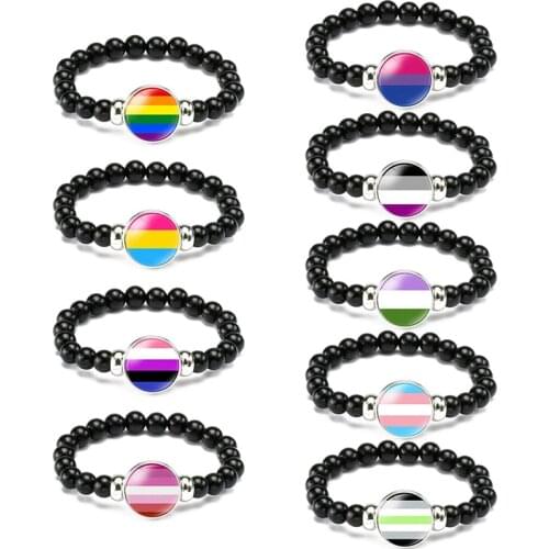 9 Style Gay Pride Glass Buckle Charm Bracelet Rainbow Flag Gay Jewelry Handmade DIY Beaded Weave Black Bracelet