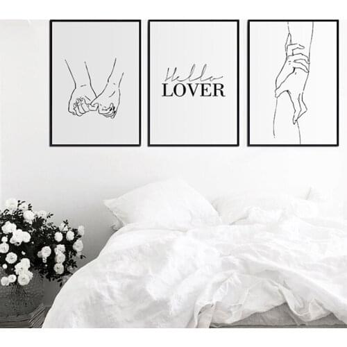Abstract Romantic Hand In Hand Minimalist Canvas Painting Wall Art Poster Print Fashion Nordic Picture Couples Lovers Room Decor