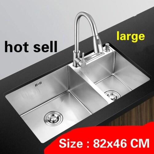 Free shipping Hot sell household luxury kitchen manual sink double groove durable 304 stainless steel vogue large 820x460 MM