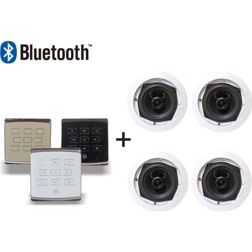 Bluetooth 25W 4 channel pa home audio background music system wall mounted amplifier with 4 pieces 5'' coaxial ceiling speakers