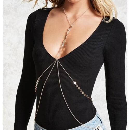 2021 Fashion Simple Style Chain Necklace Belly Body Chain Fashion Sexy Copper Sequins Body Chain Jewelry for Women Beach Party