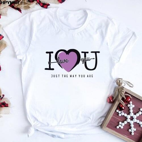Summer T Shirts Women I Love You Printed Female T-shirt Loose Tshirt Summer White Short sleeve T-shirts O-Neck Oversized Top Tee