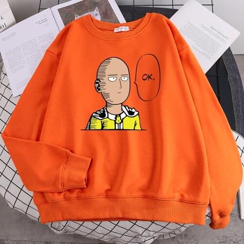 One Punch Man Say Ok Printed Hooded Women Fleece Warm Oversized Hoodies Fashion fur-liner Hoodie Fashion Casual S-XXL Tops Men
