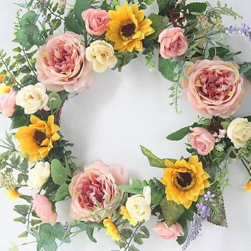 40cm Hanging Artificial Brown Peony Flower Wreath Home Wall Window Fake Flower Garland Wedding Prop Party Decoration