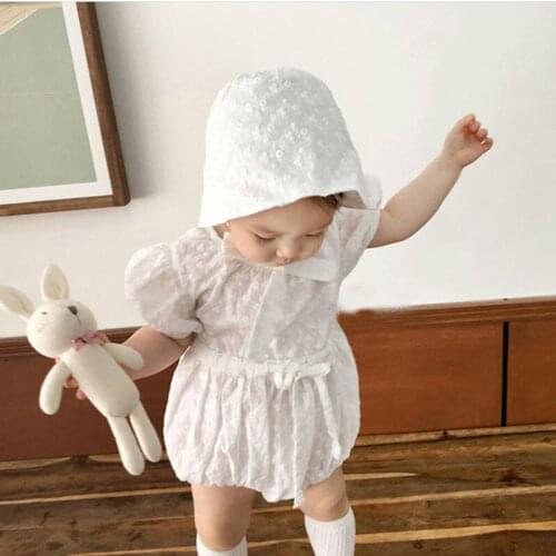 Koodykids Vintage Baby Girl Summer Clothes Rompers White Princess Jumpsuit Hat Toddler Girl Summer 2020 New Bodysuit Outfit