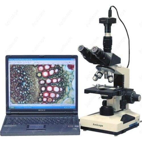 Lab Clinic Vet Microscope--AmScope Supplies 40X-1600X Lab Clinic Vet Trinocular Microscope with 3MP Camera T490A-3M