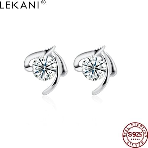 LEKANI Geometric 925 Sterling Silver Stud Earrings For Women 5A Clear Cubic Zirconia Anniversary Earring Trend Fine Jewelry