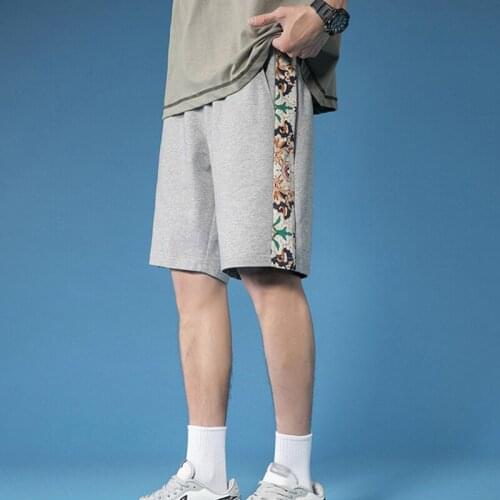 Summer Mens Sports Shorts Splicing Flower Loose Cotton Five-Point Sweatpants MA018