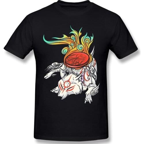 Okami - Amaterasu Rests T-Shirt Men Top Quality Short Summer Sleeve Totoro Anime Manga Miyazaki Casual Loose