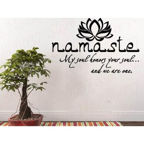 Namaste Wall Decal Quote Vinyl Sticker Buddha Lotus Flower Decor Bedroom Yoga Studio Decals Modern Decoration Mural WL1923