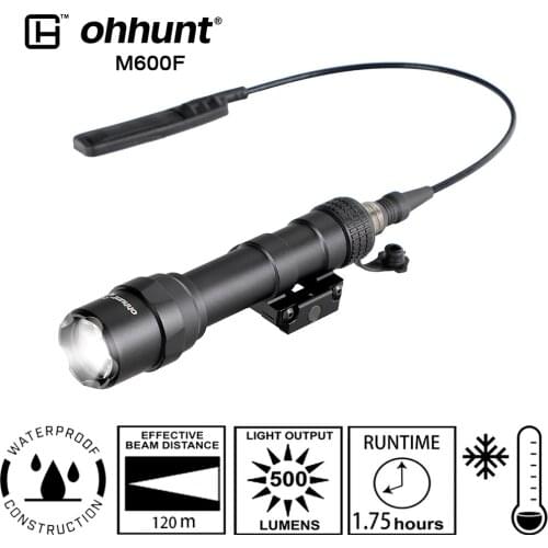 Ohhunt M600 Mini Scout Light Tactical LED Flashlight 500 Lumen IPX6-IPX7 Waterproof Low Temperature Resistance for Hunting Rifle