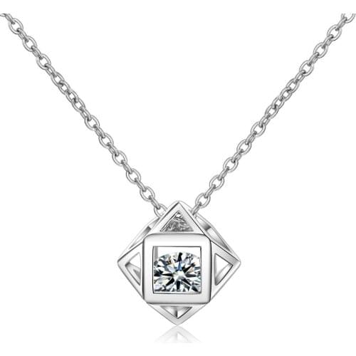 Utimtree Fashion Cubic Zircon Square Crystal Pendant Necklace for Women Charm 925 Silver Statement Chokers Necklace Jewelry