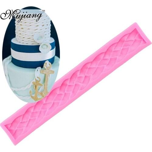 Mujiang Rattan Knit Texture Long Rope 3D Cake Border Silicone Mold Cake Cake Decoration Tool Gumpaste Chocolate Mold