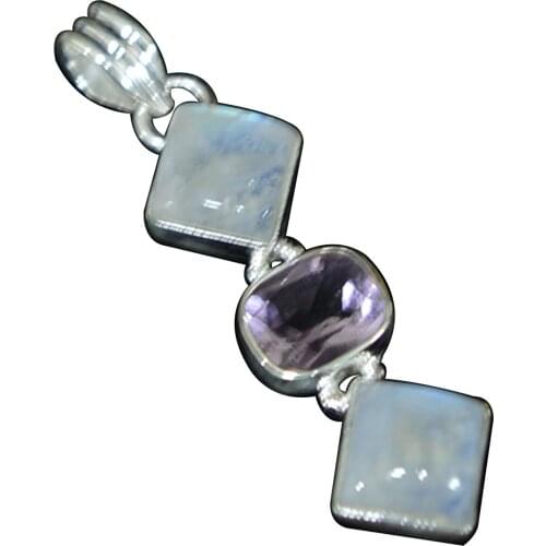 Lovegem Nature Rainbow Moonstone Pendant 925 Sterling Silver , 48.5 mm, AP4509