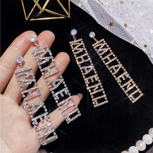 Full Rhinestone Rectangle Letter Earrings Women Pendants Shining Hyperbole Crystal Jewellery Vintage Fashion Charm Gift