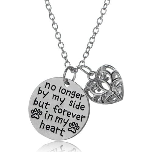 Dog Paws Print No Longer By My Side But Forever In My Hollow Heart Love Charm Chain Pendant Necklace Lovers Friends Gift Jewelry