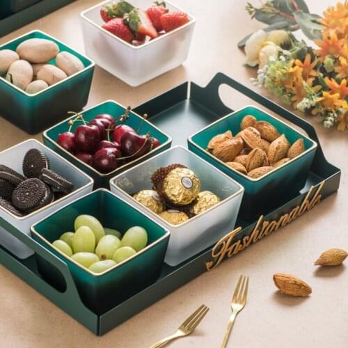 Nordic Light Luxury Glass Fruit Plate Household Divided Dried Fruit Plate Living Room Candy Plate Dessert Nut Snack Plate