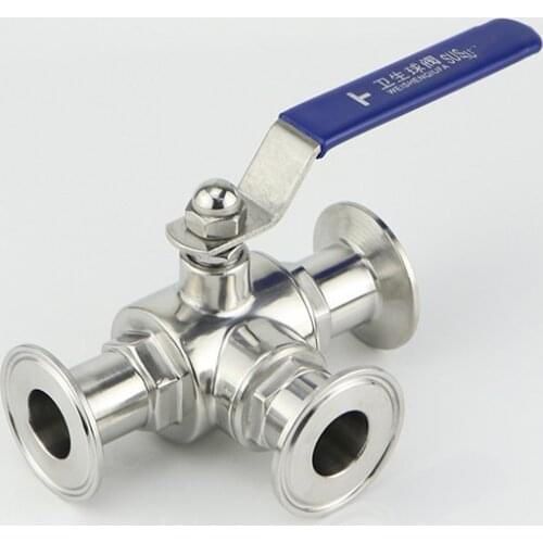 3/4" 19mm 304 Stainless Steel Sanitary 3 Way L port Ball Valve 1.5" Tri Clamp Ferrule Type For Homebrew Diary Product
