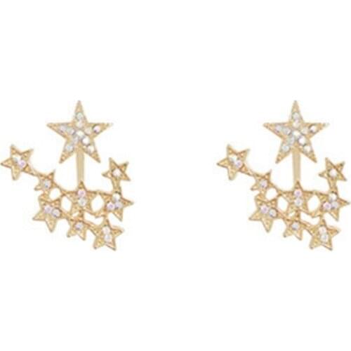 2Pairs 925 Silver Pin French Zircon Star Personality Temperament Two-Wear Earrings Female Jewelry