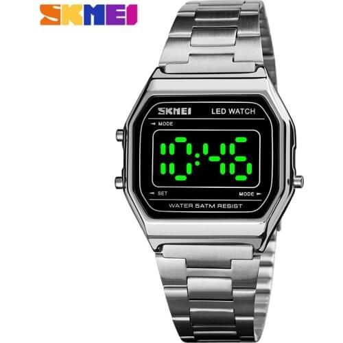 Sport Watch Men 5Bar Waterproof Watches For Women Stainless Steel Strap LED Digital Watch Man Clock reloj hombre SKMEI 2020