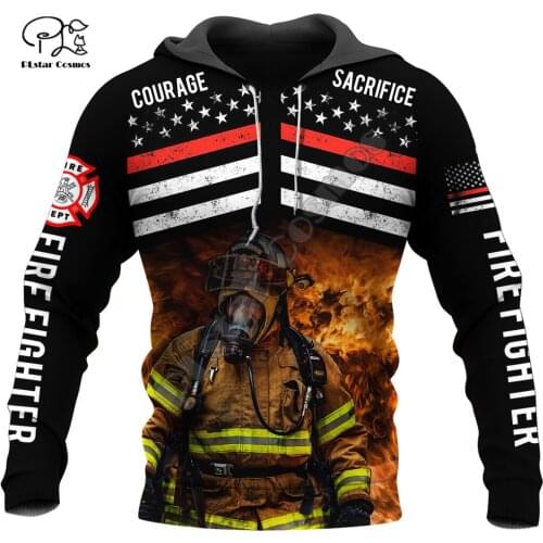 PLstar Cosmos Cool Red Line Firefighter Fireman 3D Print Hoodies Sweatshirts Zip Hooded For Men And Women Casual Streetwear Q37