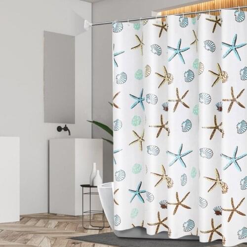 Waterproof Shower Curtain Set with 12 Hooks Printed Starfish Bathroom Curtains Polyester Fabric Bath Mildew Proof for Home Decor