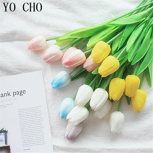 YO CHO 31pcs/lot Mini Tulip PU Artificial Flower For Branch Living Room Office Decoration Bridal Bouquet DIY Fake Flowers Plants
