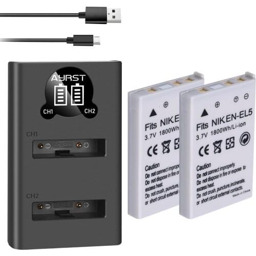 2 Pcs EN-EL5 ENEL5 Battery & LED Dual USB Charger for Nikon Coolpix P530 P520 P510 P100 P500 P5000 P5100 P6000 3700 4200 Camera
