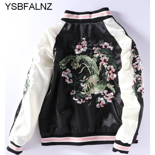 2021 Cherry Blossoms Embroidery Bomber Jacket For Women Long Sleeve Casual Zipper Jackets Outwear Loose Tops Basic Jackets Coats
