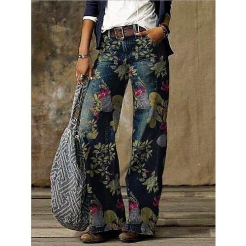 Female casual trousers thin copy jeans wide leg trousers long trousers