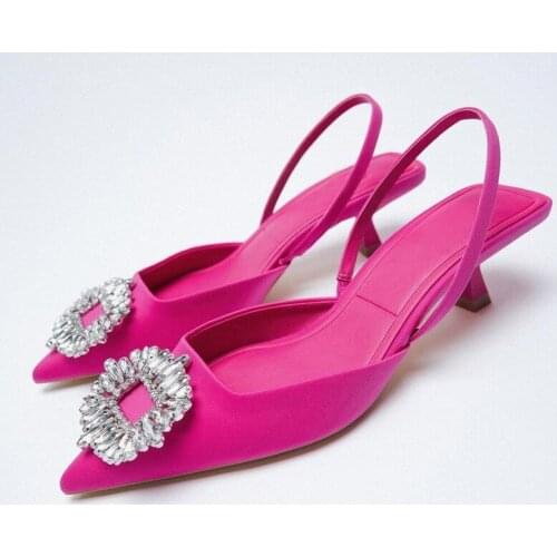 ZA Summer 2021 New Womens Shoes Rose Pink Wedding Shoes Sequined Exposed Documentary Shoes Pointed Toe Temperament Spring Brand