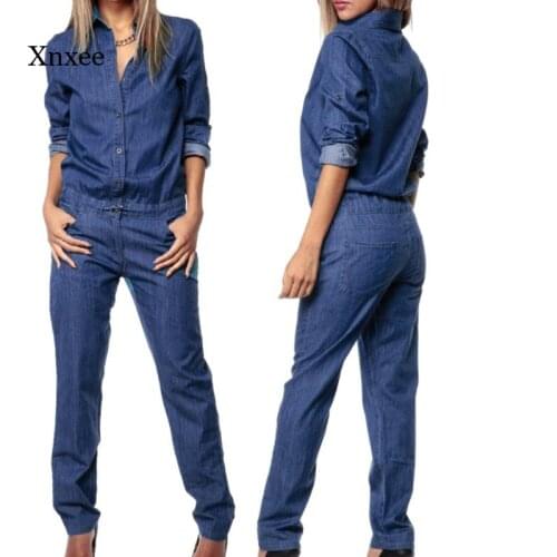 2021 Womens Fall Jumpsuit Denim Club Suit Long Button Casual Fashion Tight Party Jumpsuit Jumpsuit