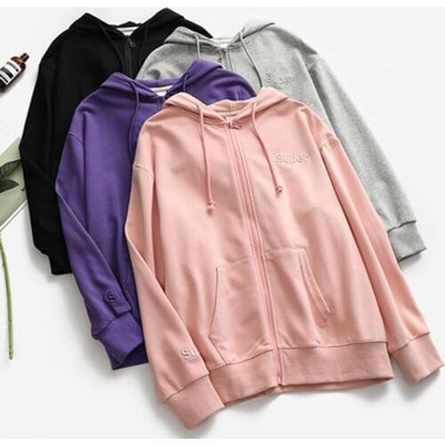 2019 new large size loose hooded cardigan sweater female Korean version of the spring and autumn casual thin sweater A233