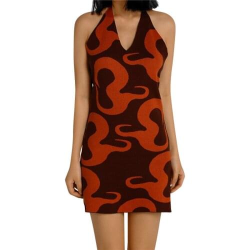 Women Halter Dress Chic Print Knitted Jacquard Sexy Skinny Fit Summer Clothing\tSleeveless Backless Mini Dresses Streetwear
